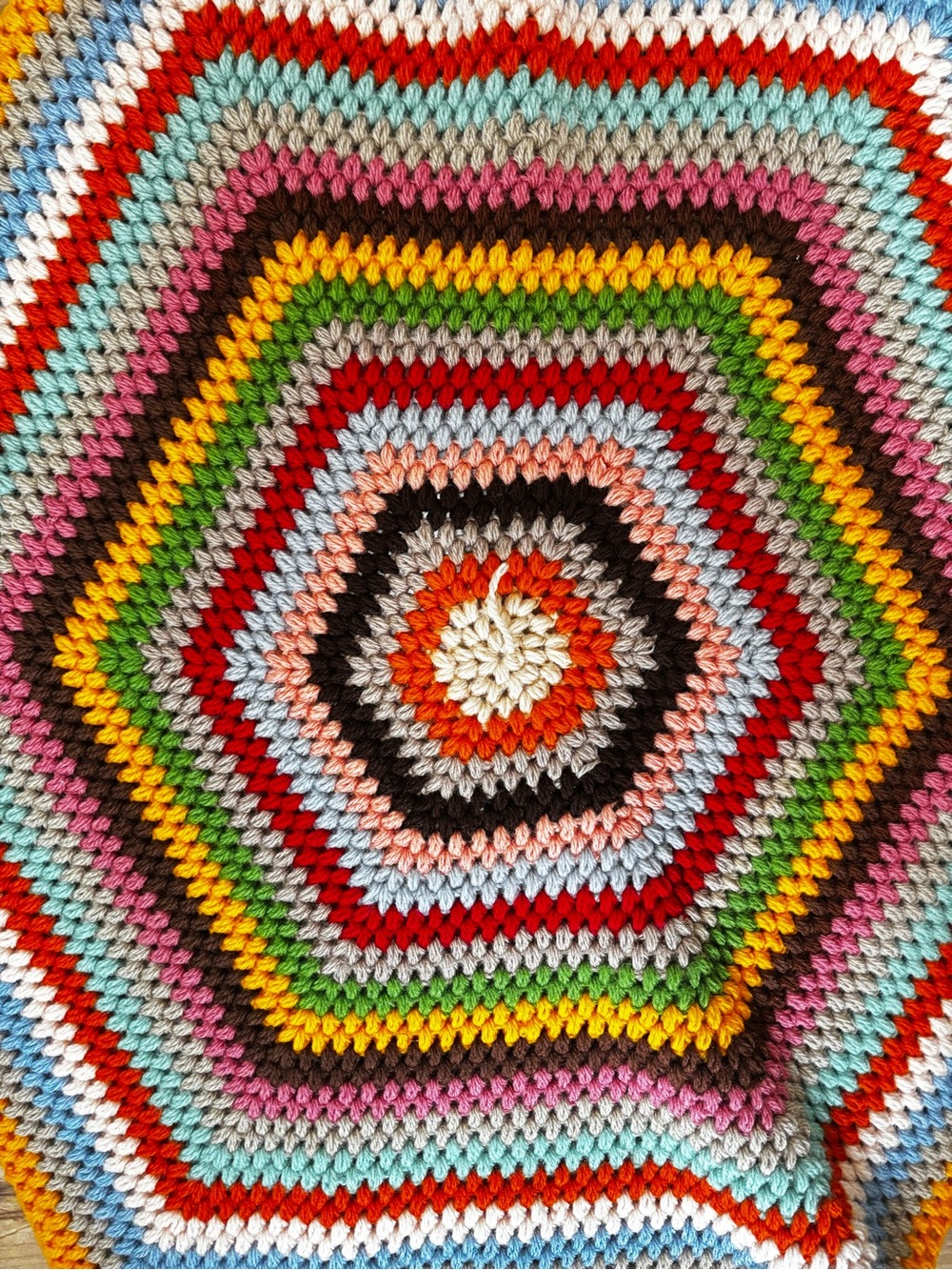 Handmade Crochet Hexagon Rug Boho Rainbow Cottagecore Accent Rug 38”x44” - Picture 4 of 8